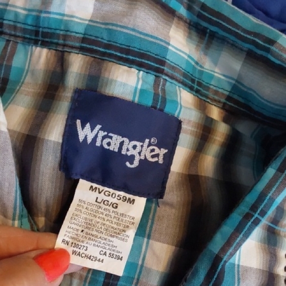 Wrangler Mens Blue,Black Plaid Western Yoke Snap Button Down Shirt Cowboy Sz.L - Picture 7 of 7